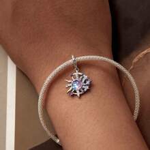 bamoer Bijou Bamoer en argent sterling 925 Charm de fleur de lotus en forme de cœur, avec étoiles violettes, lune et pendentif en zirconium. Convient pour les femmes, pour bricoler des bracelets, colliers. Idéal pour la Saint-Valentin