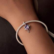 bamoer Bijou Bamoer en argent sterling 925 Charm de fleur de lotus en forme de cœur, avec étoiles violettes, lune et pendentif en zirconium. Convient pour les femmes, pour bricoler des bracelets, colliers. Idéal pour la Saint-Valentin