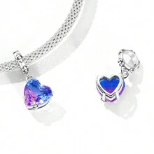 bamoer Bijou Bamoer en argent sterling 925 Charm de fleur de lotus en forme de cœur, avec étoiles violettes, lune et pendentif en zirconium. Convient pour les femmes, pour bricoler des bracelets, colliers. Idéal pour la Saint-Valentin