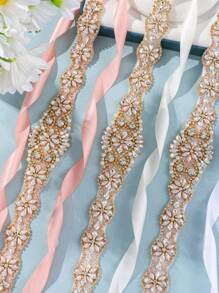 1pc Women's Bridal Rhinestone Embellished Waist Belt, Matching Crystal Diamond Gown And Wedding Dress - Gold - View 3