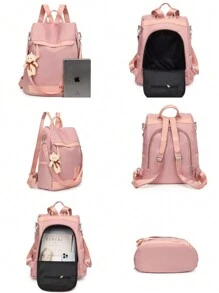 Women's Cross Section Bread Waterproof Backpack With Bear - 淺灰色 - 查看 2