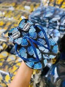 Kit 2 Pairs Flip Flop Sandals For Adult Women Flat Soft Beach Casual Printed Lightweight Comfortable Slim Day To Day And Summer Customized Launch - 黑與白 - 查看 1