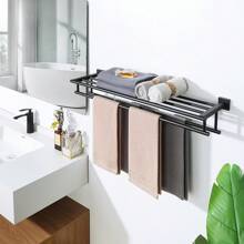 Towel Rack,Large Towel Holder Towel Shelf With Double Towel Bars For Bathroom Lavatory,SUS 304 Stainless Steel Wall Mount Towel Hanger,Matte Black,32 Inch