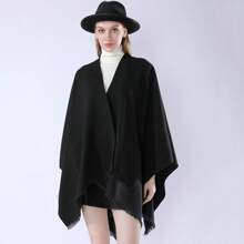 Europe And The United States Autumn And Winter Pure Color Shawl Simple Pocket Warm Cape Europe And The United States High-End Travel Cape - màu đen - Xem 1