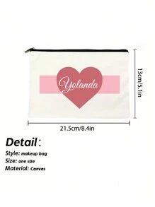 1pc New Cosmetic Bag, Custom Name Logo Cosmetic Bag, Can Be Customized To Your Unique Design, Lightweight Zipper Cosmetic Bag Is Also Perfect For Coin Purse, Pencil Case, Perfect For Shopping, Date, Vacation, Travel, Festival, Party Or As A Gift - White - View 2