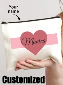 1pc New Cosmetic Bag, Custom Name Logo Cosmetic Bag, Can Be Customized To Your Unique Design, Lightweight Zipper Cosmetic Bag Is Also Perfect For Coin Purse, Pencil Case, Perfect For Shopping, Date, Vacation, Travel, Festival, Party Or As A Gift - White - View 4