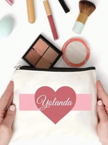 1pc New Cosmetic Bag, Custom Name Logo Cosmetic Bag, Can Be Customized To Your Unique Design, Lightweight Zipper Cosmetic Bag Is Also Perfect For Coin Purse, Pencil Case, Perfect For Shopping, Date, Vacation, Travel, Festival, Party Or As A Gift - White - View 3