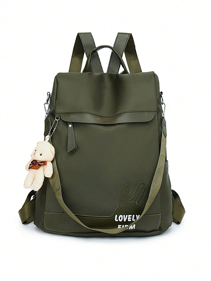 Women's Cross Section Bread Waterproof Backpack With Bear | SHEIN USA