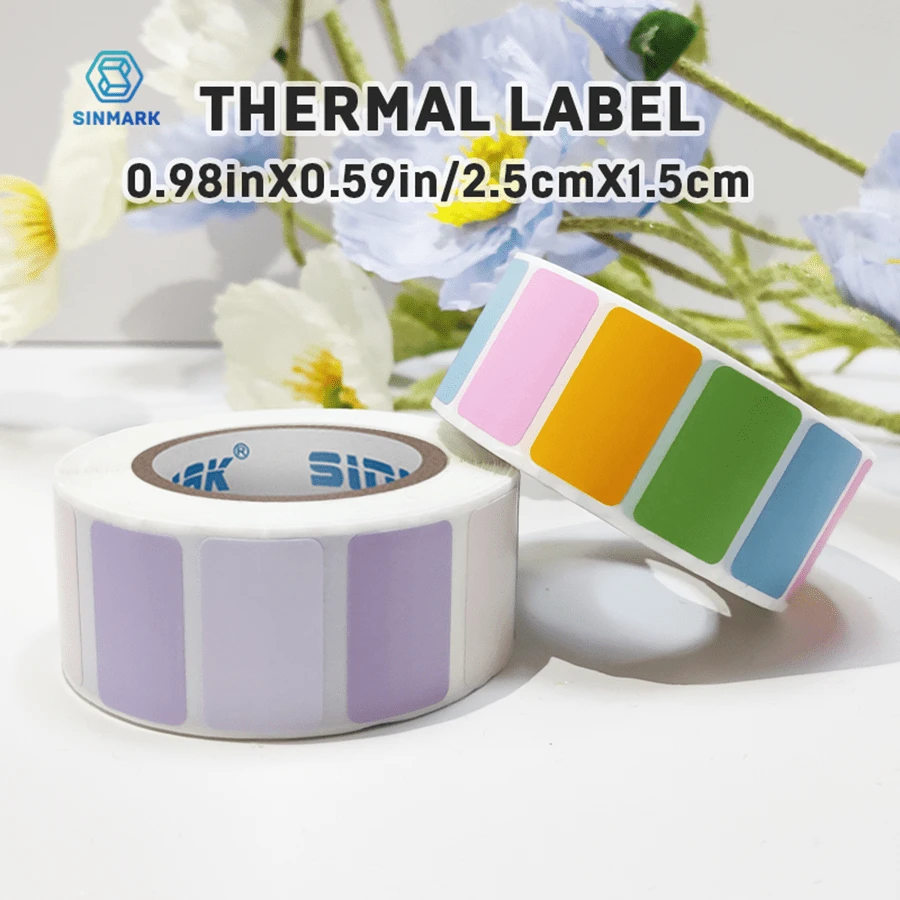 SINMARK 1 Roll Of 800pcs Blank Sticker Labels, Colorful Thermal Adhesive Paper, Editable & Printable, Multi-Purpose Label Suitable For Stores & Home - 2.5X1.5cm-type a - View 1