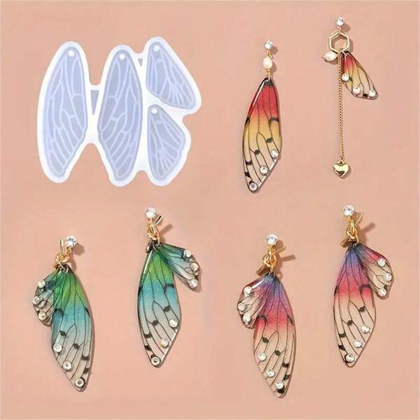 1pc Dragonfly Wings Silicone Mold For Resin Jewelry Making - DIY Insect Wings Earrings And Pendants Casting Mold With Hole - Easy To Use