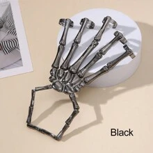 哥特式手工万圣节骷髅手指腕带朋克万圣节金属骷髅手指手骨手链带可调节戒指腕带女士派对，金色珠宝 - 彩色 - 查看 7