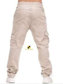 Men's Premium Cargo Jeans With Pockets And Elastic Waist With Drawstring - 米色 - 查看 3