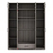4-Door Wardrobe With 1 Drawer And Top Cabinet , Gray - Grey - View 6