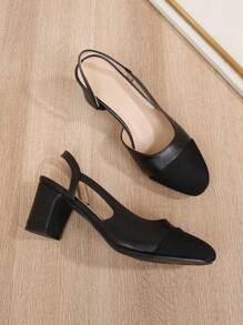 2025 新款方头拼色露边踝带经典法式设计大码女式凉鞋，老款风格，皮鞋，中跟，粗跟高跟鞋，时尚高跟鞋，复古法式优雅低跟小码鞋