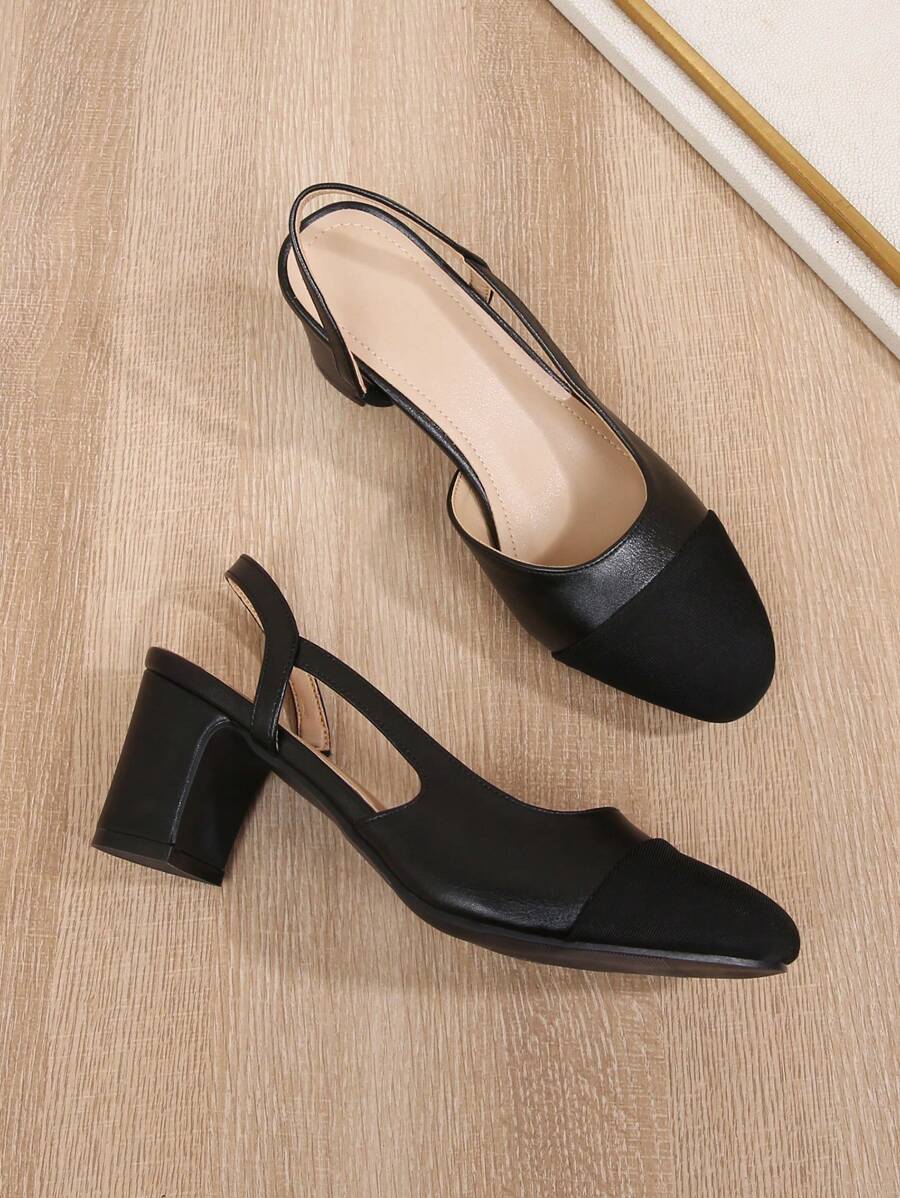 2026 New Square Toe Classic Color Block Closed Toe Ankle Strap Sandals, French Retro Elegant Chunky Heel High Heels, Vintage Low Heel Small Size Slip-On Shoes For Women