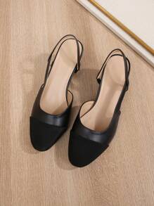 2025 新款方头拼色露边踝带经典法式设计大码女式凉鞋，老款风格，皮鞋，中跟，粗跟高跟鞋，时尚高跟鞋，复古法式优雅低跟小码鞋