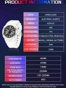 SANDA Fashion New Arrival Classical Man Electronic Watches Waterproof And Shockproof Digital Watches Sports Outdoor Running Camping Swimming Wrist Watch World Time Luminous Calendar Week Date Alarm Clock 12/24 Hour Military Multifunctional LED Stopwatch