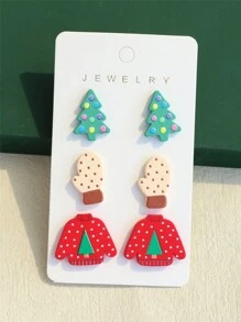 3 cái/bộ Nữ Cây Giáng Sinh Ông Già Noel Họa Tiết Gốm Dễ Thương Ngày Lễ Đảng Bông Tai - Nhiều màu - Xem 4