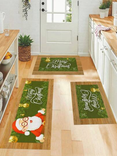 1入聖誕印花廚房地墊，可愛防滑耐用室內門口地墊，門墊，室外地毯，客廳，臥室，浴室，廚房裝飾，室內裝飾