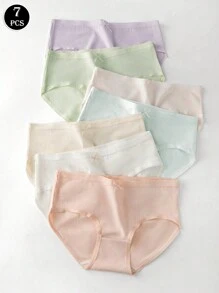 7pcs Solid Color Bowknot Basic Comfortable Triangle Panties