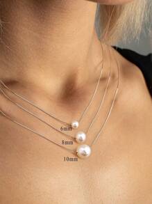 1 Pc 6mm-10mm Simple S925 Sterling Silver Single Pearl Collarbone Necklace Jewelry Gift For Women - Simple Pearl Necklace - View 8