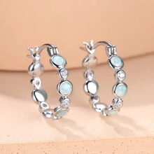 1 Đôi bông tai bạc đính đá mã não hai màu và đá zirconia lấp lánh, trang sức đồng cổ điển thanh lịch, phụ kiện hàng ngày. - Hoa tai - Xem 5