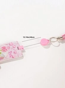 带伸缩徽章卷轴的多用途挂绳卡夹，粉色钥匙扣 - 粉色 - 查看 5