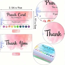 50 piezas Tarjetas de punción con acabado mate con diseño de acuarela "Gracias" para incentivos de aula y comportamiento - Tarjetas de recompensa interactivas para maestros y amigos, reverso en blanco para mensajes personalizados (estilo aleatorio) - Multicolor - Ver 4