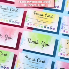 50 piezas Tarjetas de punción con acabado mate con diseño de acuarela "Gracias" para incentivos de aula y comportamiento - Tarjetas de recompensa interactivas para maestros y amigos, reverso en blanco para mensajes personalizados (estilo aleatorio) - Multicolor - Ver 2