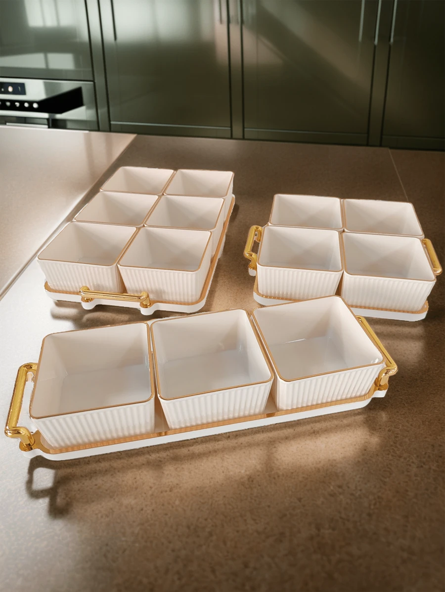 1 套带托盘小吃盘套装，欧式风格装饰，厨房，圣诞礼物 - 乳白色 - 查看 1