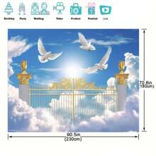 1 pieza, Fondo con puerta de cielo, Puerta del paraíso, Fondo de fotografía para , Cartel, Escaleras al cielo, Cielo azul, Nubes blancas, Paloma de la paz, Decoración para eventos de Pascua, Suministros para fiestas, Decoración de cumpleaños - Multicolor - Ver 2