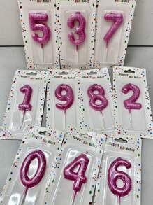 1pc New Pink Blue Decoration Powder Bright Shiny 0-9Numbers Birthday Cake Party Wedding Decoration Candle, Birthday Candle - Multicolor - View 17