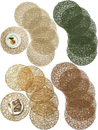 6-12 Stück runde Cut Out gewebte moderne minimalistische Tischsets, waschbar, leicht zu reinigen, abwischbar, rutschfest, hitzebeständig, Tischsets für Esszimmer, Hochzeit Feier Dekoration