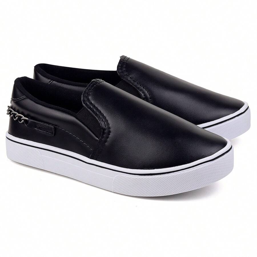 Women's Slip On Chain Sneakers Casual Soft Comfortable Daily Slip Loafers Low Sole Micro Elegant Promotion Fast Delivery - màu đen - Xem 1