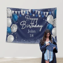 1pc Customized Happy Birthday Decoration Background, Glitter Birthday Background Sign, Happy Birthday Banner, Birthday Party Supplies Photo Backdrop, Multiple Sizes Available