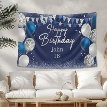 1pc Customized Happy Birthday Decoration Background, Glitter Birthday Background Sign, Happy Birthday Banner, Birthday Party Supplies Photo Backdrop, Multiple Sizes Available