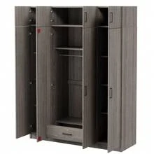 4-Door Wardrobe With 1 Drawer And Top Cabinet , Gray - Grey - View 7