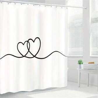 1pc Elegant Minimalist Heart Pattern White Bathroom Partition - Waterproof, Mildew-Proof, And Easy To Install With 12 Hooks - Perfect For Bathroom Decorations And Organization Fall Decor Bathroom Accessories Back To School
