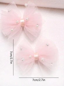 2pcs/Pack Transparent Mesh Faux Pearl Hair Clips, Pink - Pink - View 4