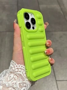 创意盔甲荧光绿手机壳适用于 iPhone 16 15 14 13 12 11 Pro Max Plus 女孩男孩纯色保护套亮面防震防摔软壳 - 螢光綠 - 查看 3