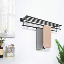 Towel Rack,Large Towel Holder Towel Shelf With Double Towel Bars For Bathroom Lavatory,SUS 304 Stainless Steel Wall Mount Towel Hanger,Matte Black,32 Inch