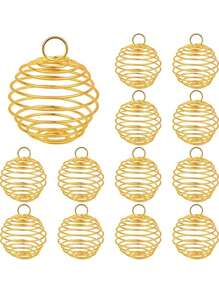 10件螺旋珠笼吊坠，不锈钢材质，您可以将水晶、火山珠、毛线球等珠子放入珠笼中，制作成项链、手链、耳环和其他精美的工艺品。DIY珠宝的最佳选择。这些螺旋珠笼吊坠可放置水晶和珠子，适合制作项链、手链、吊坠、钥匙链、钥匙圈、毛衣链、脚链、手机装饰配件、汽车吊坠和其他螺旋珠圆形吊坠工艺品。 - 彈簧掛件 - 查看 13