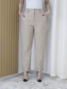 Refreshing Plain Tailor Women's Pants With Button - Maxma 6631 - Beis - Ver 2