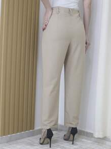 Refreshing Plain Tailor Women's Pants With Button - Maxma 6631 - Beis - Ver 3