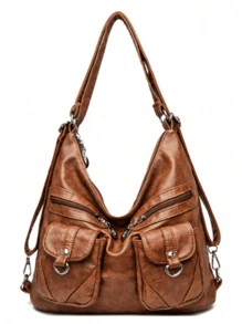 Genuine Leather Texture Women's Bag 2024 New Soft Leather Middle-Aged Commuter Shoulder Armpit Bag Versatile Casual Multi-Functional Shoulder Bag - Brown - View 1