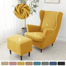 3 piezas/set Funda de sillón orejero de felpa polar, funda de otomana, funda elástica de sillón de ala, funda de cojín para todas las estaciones, fundas de sofá individual para sala de estar, dormitorio, hotel, decoración del hogar - Multicolor - Ver 3
