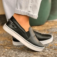 Women's Slip On Chain Sneakers Casual Soft Comfortable Daily Slip Loafers Low Sole Micro Elegant Promotion Fast Delivery - màu đen - Xem 5