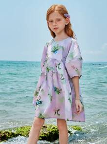 mini bala Girls' Summer Insert Sleeve Elegant Princess Style Dress