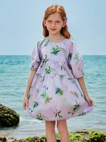 mini bala Girls' Summer Insert Sleeve Elegant Princess Style Dress