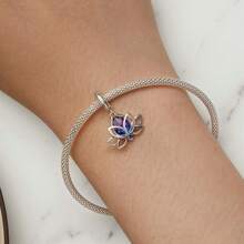 bamoer Bijou Bamoer en argent sterling 925 Charm de fleur de lotus en forme de cœur, avec étoiles violettes, lune et pendentif en zirconium. Convient pour les femmes, pour bricoler des bracelets, colliers. Idéal pour la Saint-Valentin